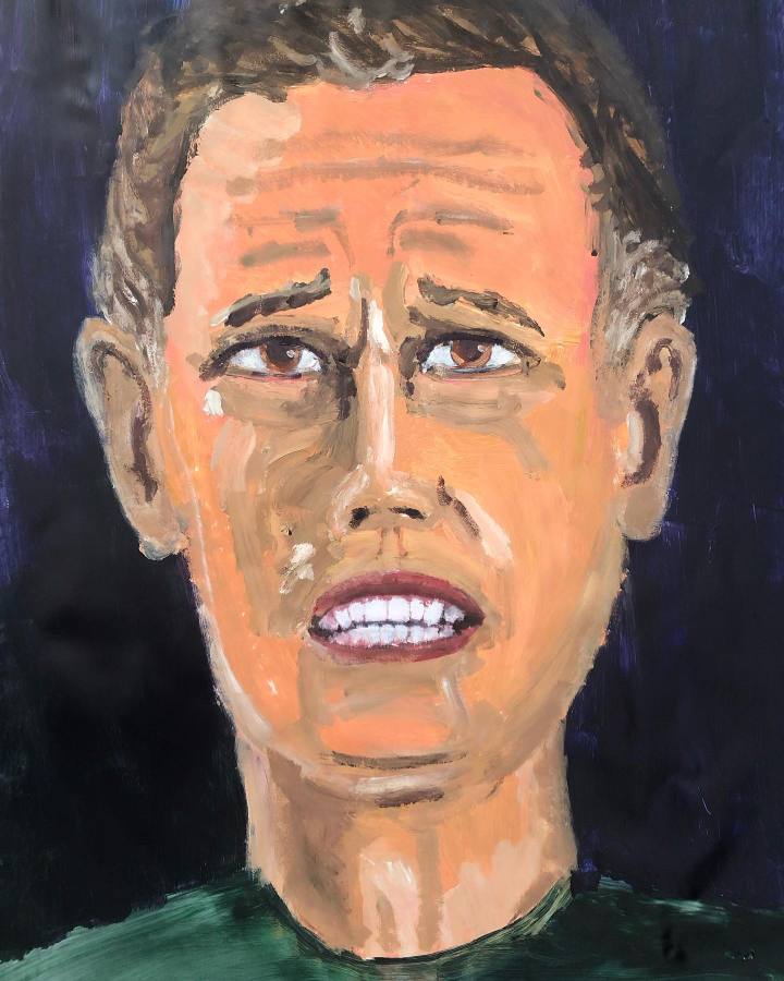 "Oh mother! What have I done!"   Lucius Pax : 2021 108 : acrylic on paper : 75 x 105 cm