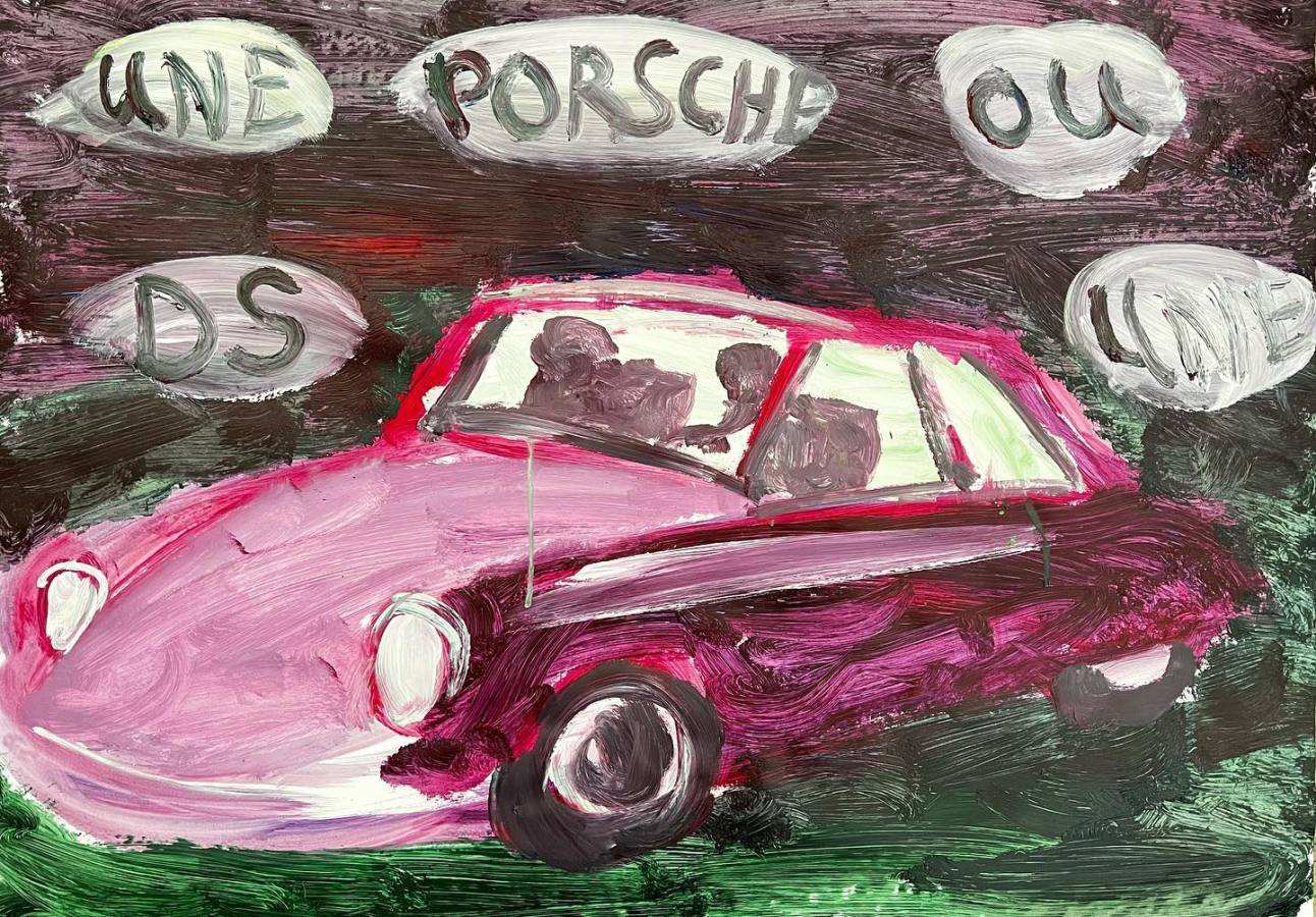 Lucius Pax : 2023 4 : acrylic on paper : 105 x 75 cm : Une Porsche ou une DS