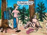 Sorry madam I refuse to make sexy jokes : Lucius Pax : 2019 98 : acrylic and paper on paper : 100 x 75 cm