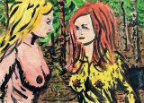 Die Begegnung im Wald / The encounter in the forest / De ontmoeting in het bos : Lucius Pax : 2023 66 : acrylic on paper : 105 x 75 cm