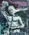 Testos Ronox (aka the giant bald naked man) used all his weapons to defend himself (I) : Lucius Pax : 2025 77 : acrylic on paper (acid free) : 74,5 x 61 cm