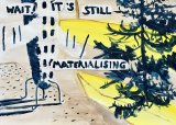 Wait! It’s still materialising : Lucius Pax : 2024 46 : acrylic and paper on paper : 105 x 75 cm