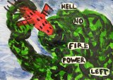 Hell, no firepower left : Lucius Pax : 2024 8 : acrylic and paper on paper : 105 x 75 cm