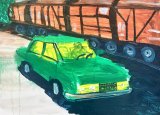 Auto und Eisenbahn : Lucius Pax : 2024 43 : acrylic on paper : 105 x 75 cm