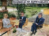Zuhause bei der Bundeskanzlerin : “Ein Bier bitte” : Lucius Pax : 2020 22 : acrylic and paper on paper : 100 x 75 cm