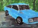 BBBMC (Baby Blue Badass Muscle Car) “It’s NOT Baby Blue!” : Lucius Pax : 2021 10 : acrylic on paper : 100 x 75 cm