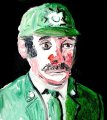 Lucius Pax : Small Painting 2014 67 : Torres Daxler 114 : acrylic on paper with plastic layer : 54 x 61 cm : title : Torres Daxler: "Hat jemand in der Gegend einen grauen Bart?" Polizeibeamter: "Ehhhhhhhhhhhhhhhhhhhhhhhhhhhhhhhhhh"